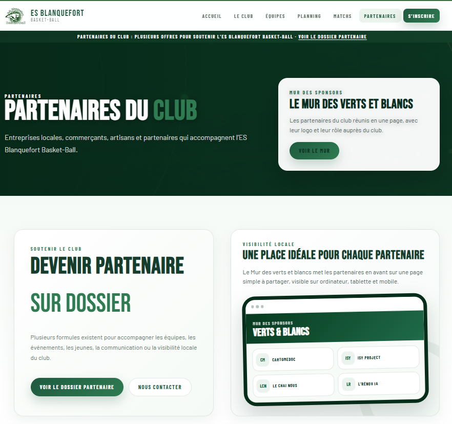 Illustration du dossier partenaire et aperçu du mur des sponsors